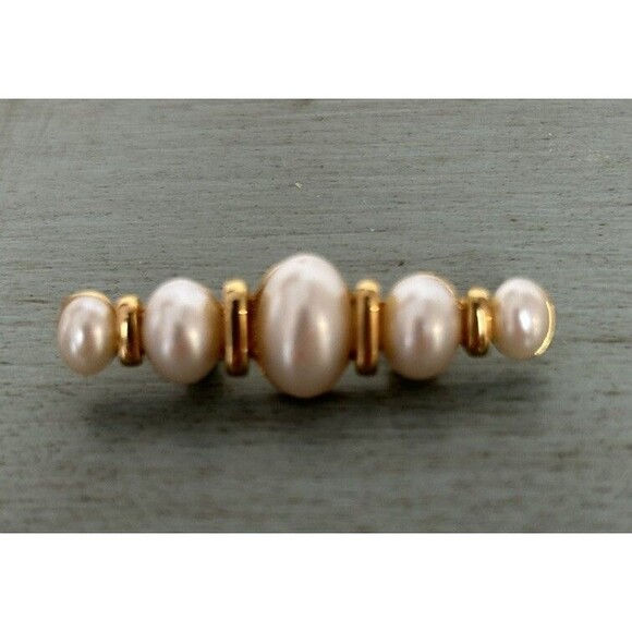 Vintage signed Napier Classic Golden 5 Faux-Pearl Cabochon Brooch Pin - Picture 1 of 3